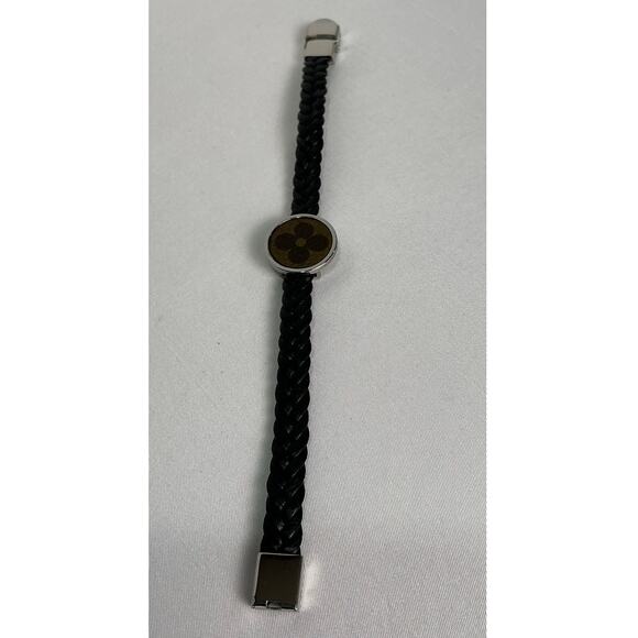 Louis Vuitton Monogram Canvas Adjustable Black Leather Bracelet - Picture 2 of 9